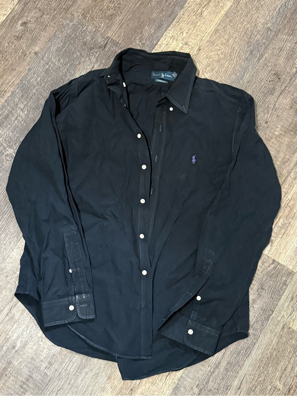 Polo Ralph Lauren Classic Fit Black Button-Down Shirt Purple Pony